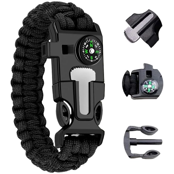 Paracord Selviytymisranneke Tuluksilla ym. Black