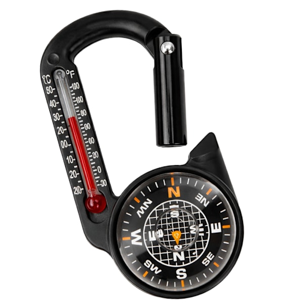 Kompass med karbinhake termometer