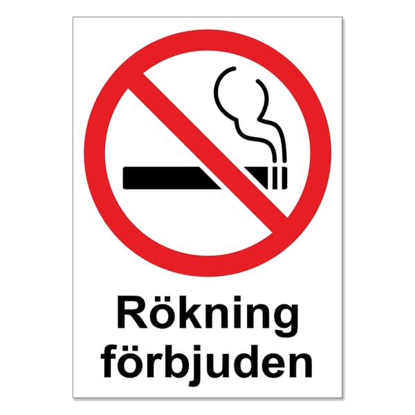 Rökning Förbjuden / Förbudsskylt / Varningsskylt  - Skylt MultiColor A4