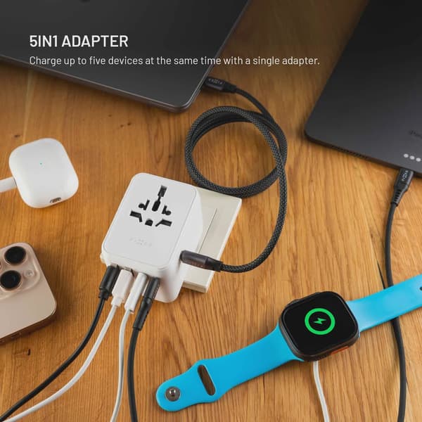 FIXED Reseladdare USB-C/-A 70W EU/Storbritannien/USA/Australien Vit