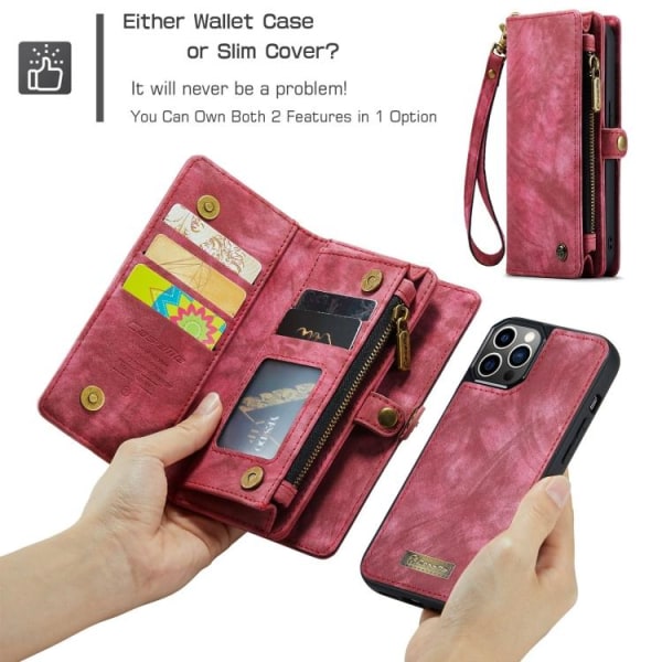 iPhone 12/12 Pro - Plånboksfodral med Avtagbart Skal & Kortfack Röd