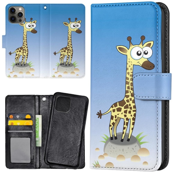 iPhone 13 Pro Max - Lommebok Deksel Tegnet Giraff Multicolor