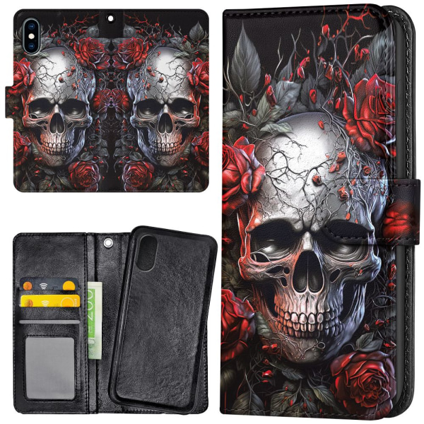 iPhone X/XS - Plånboksfodral/Skal Skull Roses
