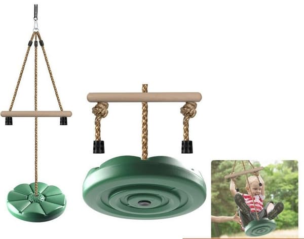Barns rund skiva trädgård swing rep stark Green