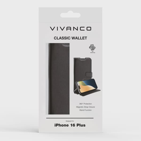 Vivanco Classic Plånboksfodral iPhone 16 Plus Svart
