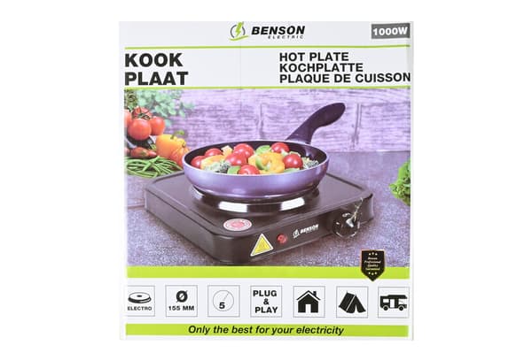 Enkel kokplatta svart 1000W