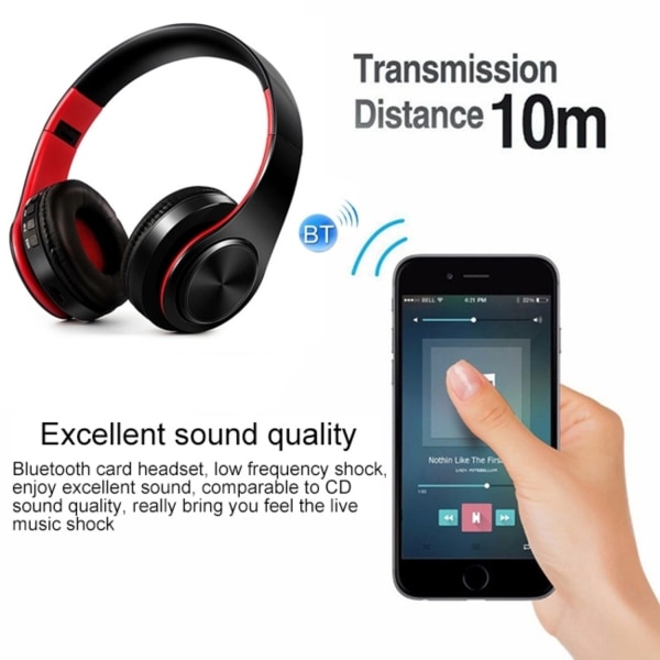 LPT660 Bluetooth Hörlurar - Mikrofon & TF-kort - Svart/Röd multifärg