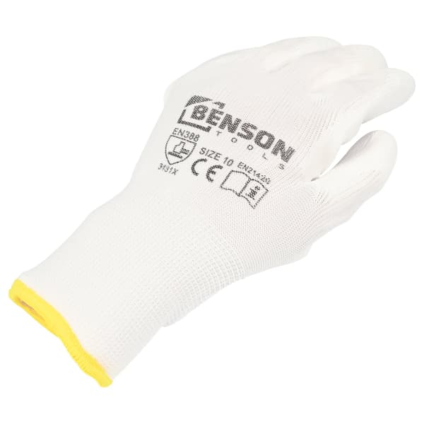 Arbetshandskar PU-vit stl 10
