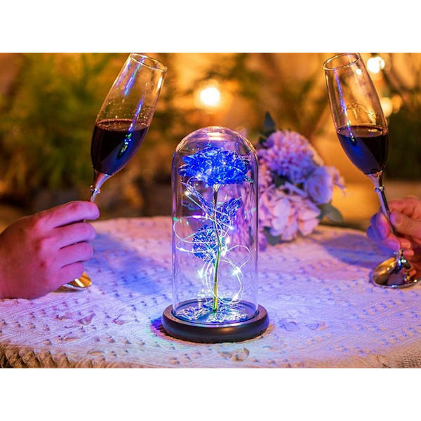 Evig ros i glas present led lysande blått glas för kvinnodagen