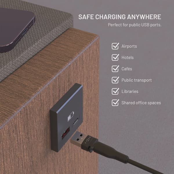 FIXED Data Blocker 2in1 USB-A & USB-C 240W för säker laddning Svart