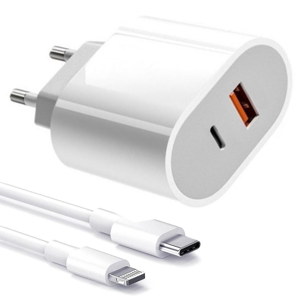 iPhone oplader med 2 udtag - Hurtigoplader 20W USB-C White