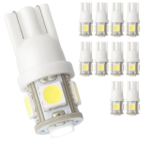 10-Pak - T10 W5W Hvide Diodelamper - Bil LED-Lys White