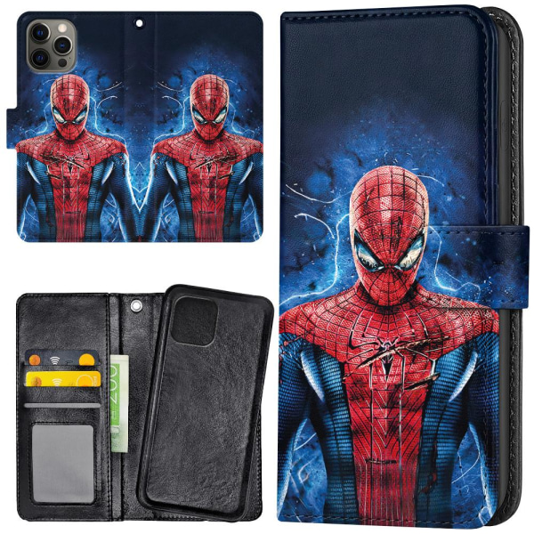 iPhone 12 Pro Max - Plånboksfodral/Skal Spiderman multifärg