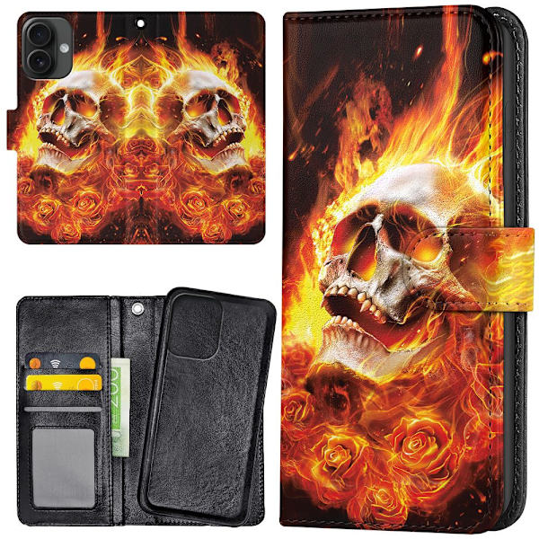 iPhone 16 Plus - Lommebok Deksel Burning Skull