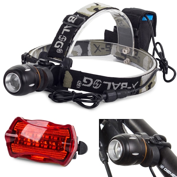 LED-huvudlampa / Pannlampa - Fram- & Baklykta för Cykel