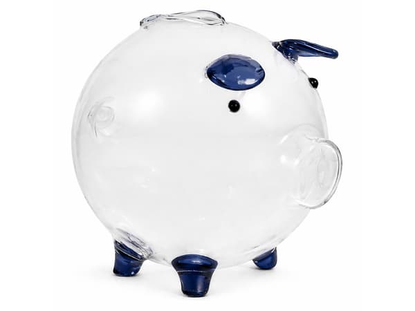 Spargris glas liten Blå