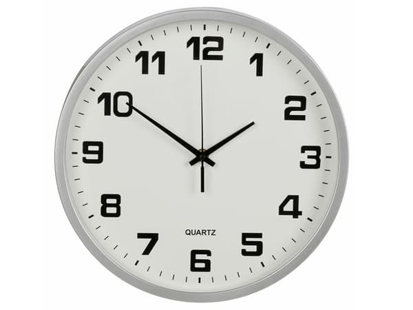 Väggklocka stor, beröringsfri, tyst, 25 cm rund, sekundvisare Silver