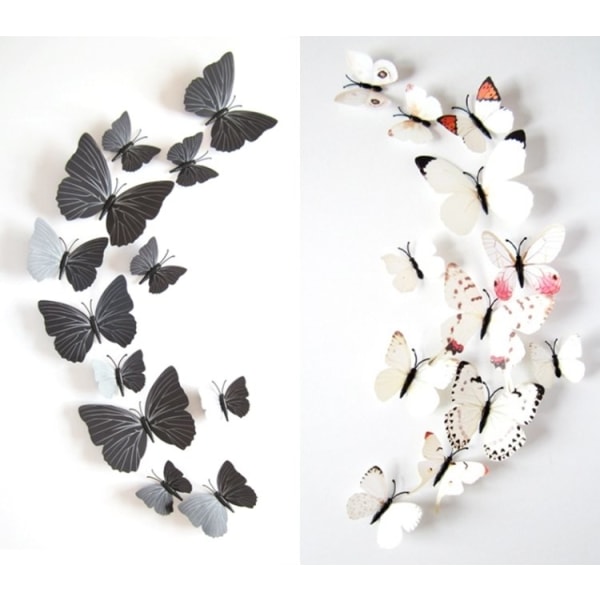 12-Pack Fjärilar med 3D Effekt - Magnet & Dubbelhäftande