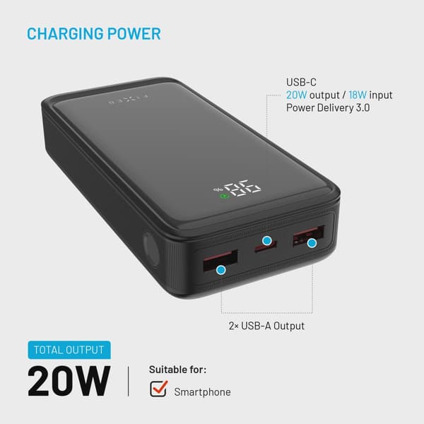 FIXED Zen2 20 USB-C PD 20W Power Bank 20.000 mAh Svart