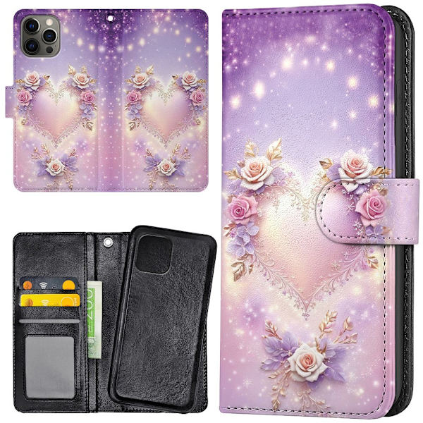 iPhone 12 Pro Max - Plånboksfodral/Skal Heart