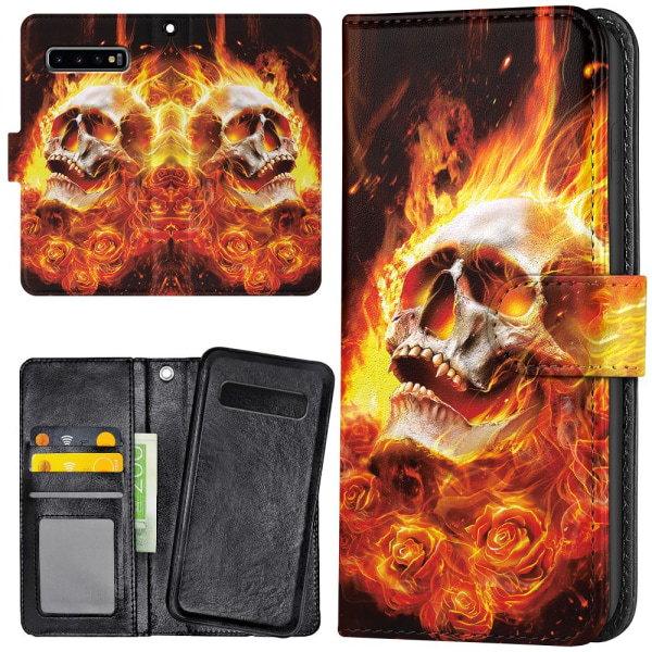 Samsung Galaxy S10e - Plånboksfodral/Skal Burning Skull