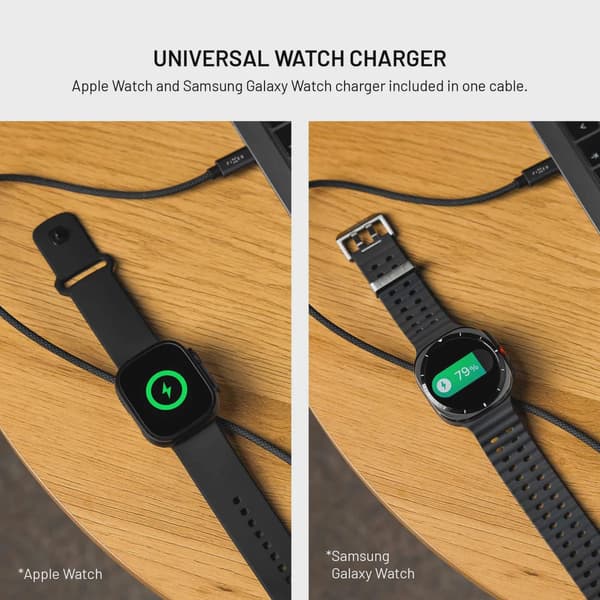 FIXED USB-C-laddningskabel för Apple Watch och Galaxy Watch, 1,5 m, svart