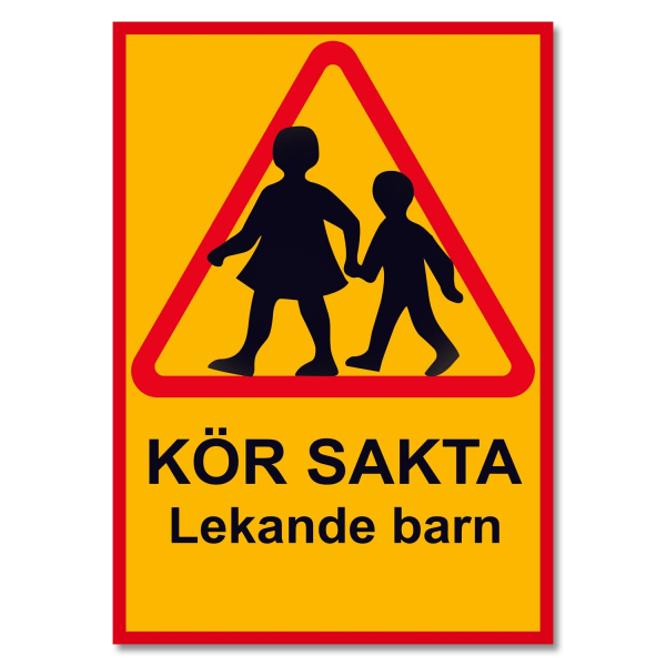 Kör sakta lekande barn skylt / Varningsskylt / Trafikskylt multifärg