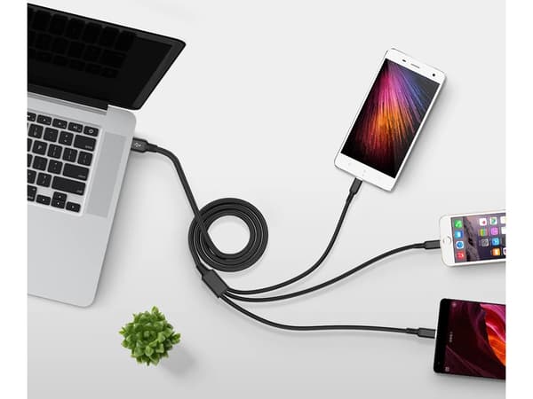 3in1 usb kabel för telefon lightning kabel iphone micro usb typ-c 1,2m Black