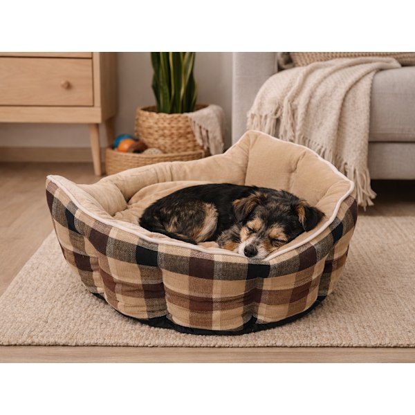 Hundbädd mjuk fluffig small medium Beige