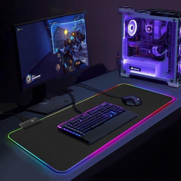Gaming Musematte med LED-lys - RGB - Velg størrelse Black 80x30 cm