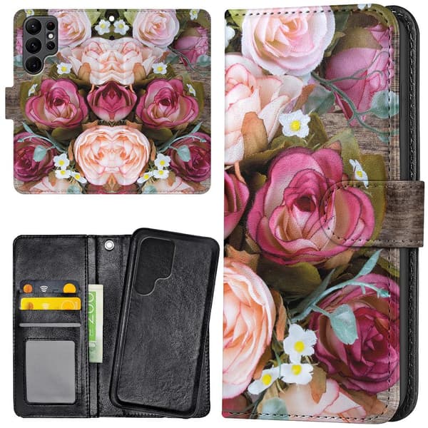 Samsung Galaxy S22 Ultra - Lommebok Deksel Blomster Multicolor