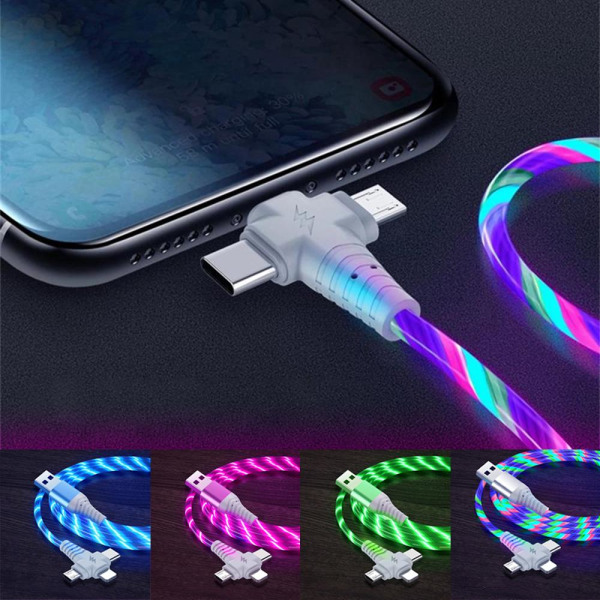 3-i-1 - 2A Lader LED for iPhone, Samsung, Huawei, Xiaomi, etc. Multicolor