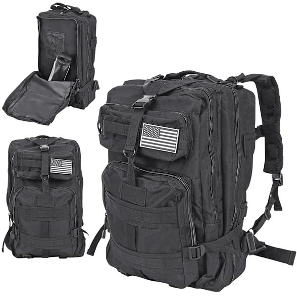 Militærveske / Ryggsekk i Nylon, Svart - 38 Liter Black