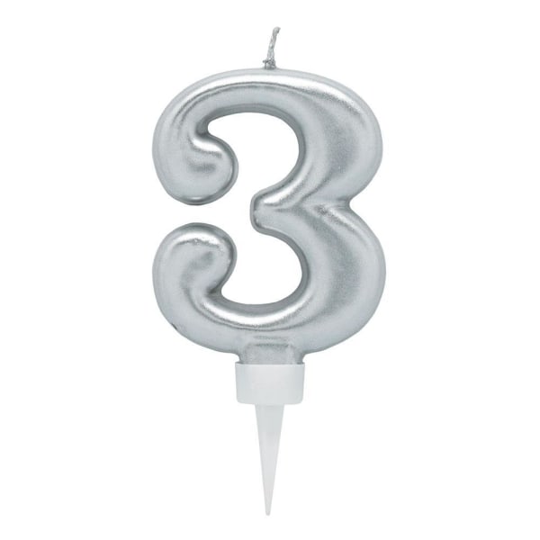 Fødselsdagslys / Kagelysnummer - Sølv Silver 3