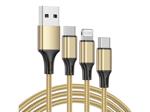 3in1 usb kabel för telefon lightning kabel iphone micro usb typ-c 1,2m Guld
