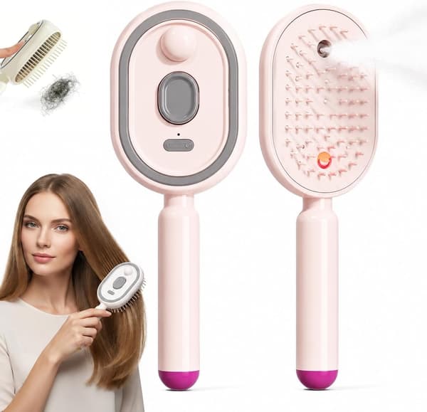 Elektrisk Spraybørste for Hår med Nano-Mist og Selvrensende Børstepigger Pink