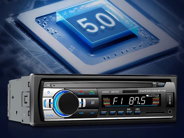 Bilradio 1-DIN - Bluetooth, mikrofon, 4×60 W