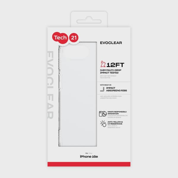 Tech21 Evo Clear iPhone 17e/16e Transparent