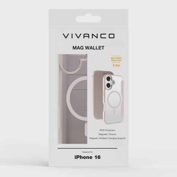 Vivanco Mag Wallet Plånboksfodral iPhone 16 Greige