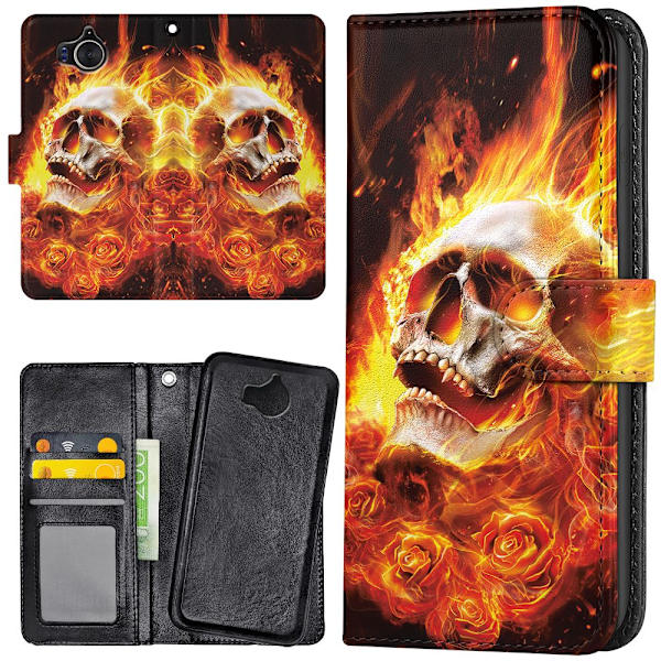 Huawei Y6 (2017) - Lompakkokotelo/Kuoret Burning Skull