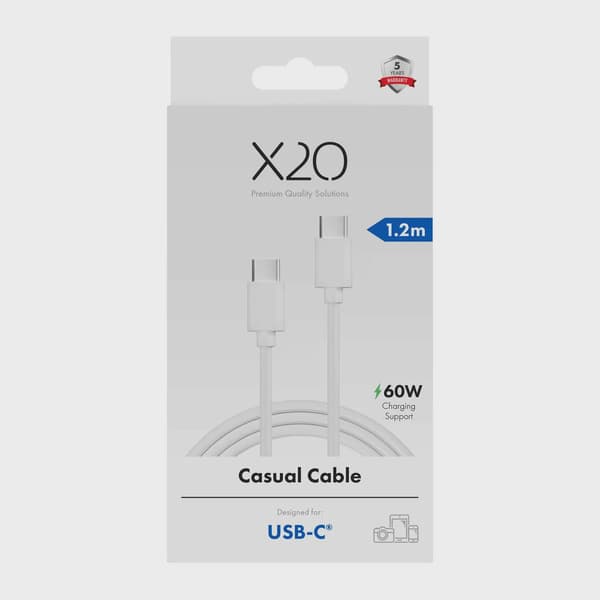 X2O Basic 60W USB-C/C-kabel 1,2 m vit