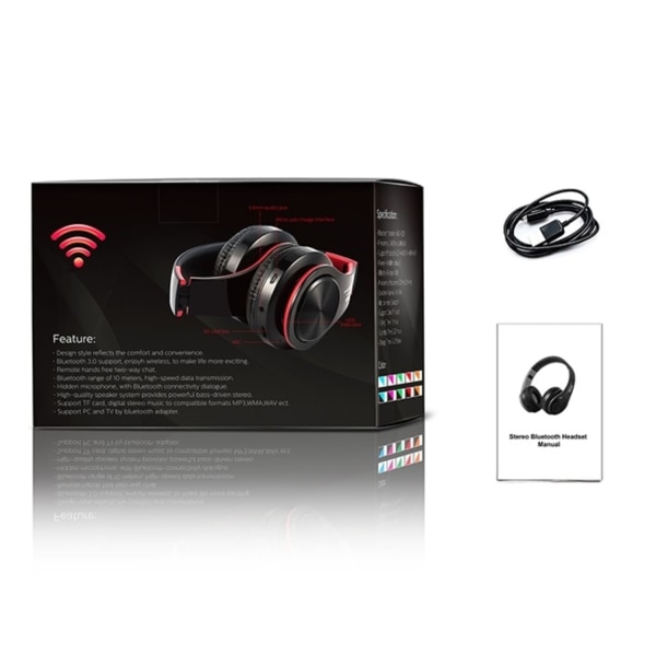 LPT660 Bluetooth Hovedtelefoner - Mikrofon & TF kort - Sort / Rød Multicolor