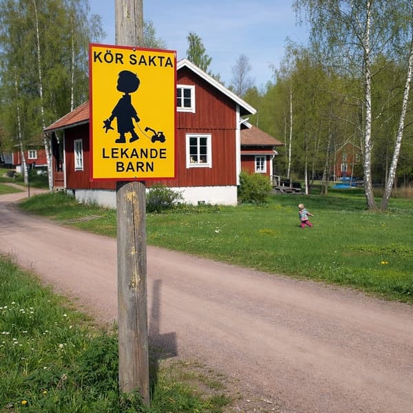 Kör sakta lekande barn - Skylt / Varningsskylt - Trafikskylt - Välj variant A2 2-Pack