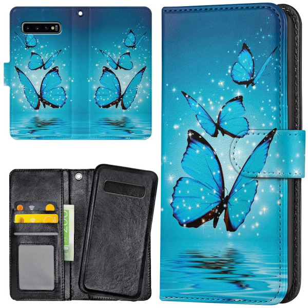 Samsung Galaxy S10 Plus - Lommebok Deksel Glitrende Sommerfugler