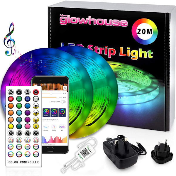 LED-Strip Lights med RGB / Lyslenke / LED-liste - 20 meter Multicolor