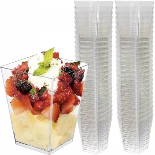 Firkantede plastbeger til mousse og dessert – 160 ml 100-Pack