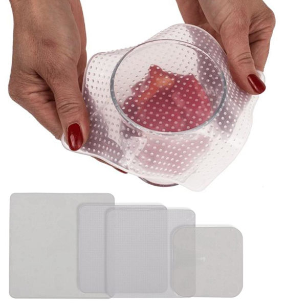 4-Pack - Återanvändbara Överdrag till Mat - Silikon Transparent
