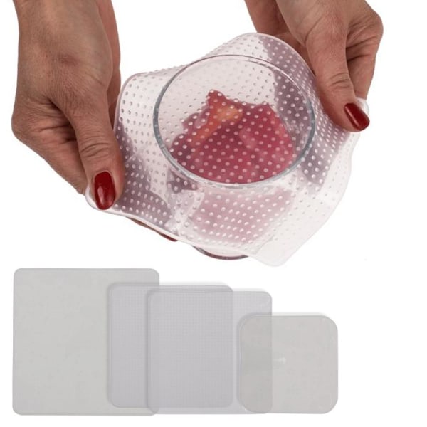 4-pakning - Gjenbrukbare matdeksler - Silikon Transparent
