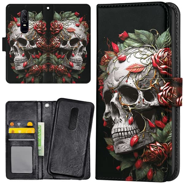OnePlus 7 - Lommebok Deksel Skull Roses