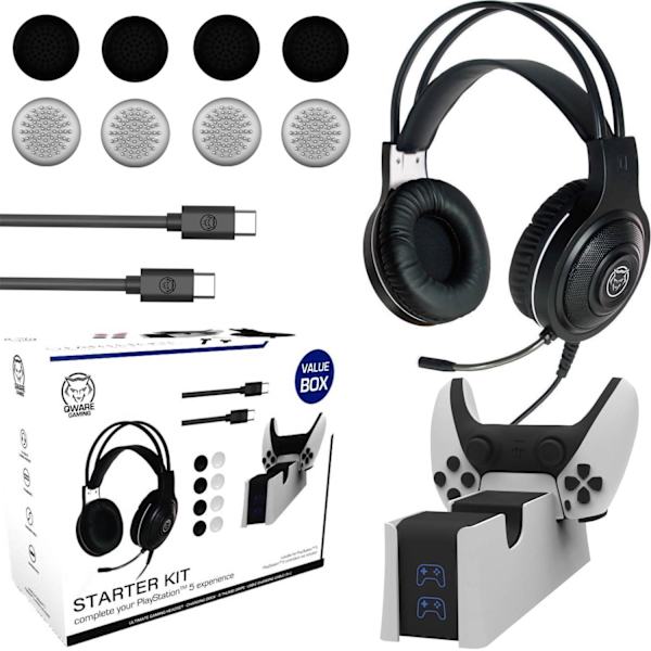Qware PS5 Gaming Bundle - Kit med headset & ladestation Black